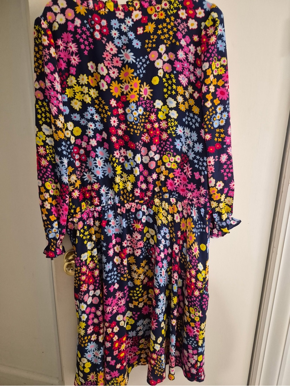 Talbots Navy Floral Midi Dress with Pink, Yellow & Light Blue Flowers - Picture 2 of 4